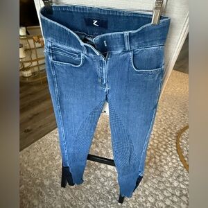 Horze Equestrian Riding Silicone Full Seat Breeches Blue Denim Jeans, 22 or 00